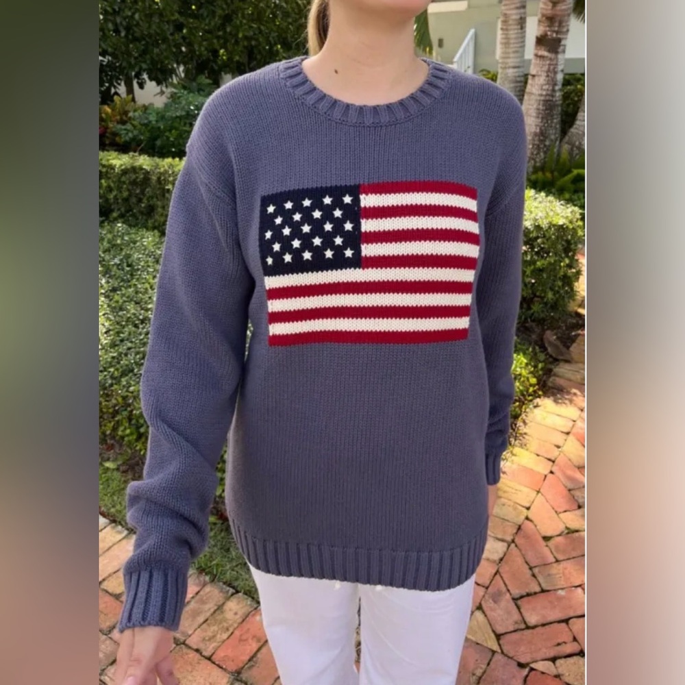 American Flag Crewneck Sweater Navy Blue